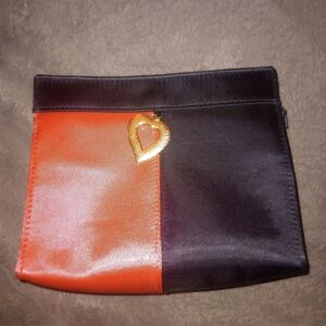 Two-Tone Black & Red Satin YSL Parfums Pouch with Heart Charm